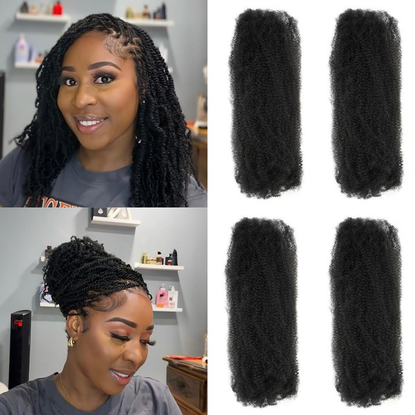 Youngther 4Packs Afro Kinkys Bulk Hair 16 inch Natural Black