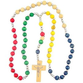 Wooden Rainbow Colorful Prayer Bead Mission Rosary, 15 Inch