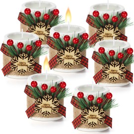 Uiifan 24 Sets Christmas Wood Tealight Candle Holder and Tea Lights Candles Set Decorative for Table Centerpiece Xmas Tealight Candles Bulk Candleholders Decor Gift (White)
