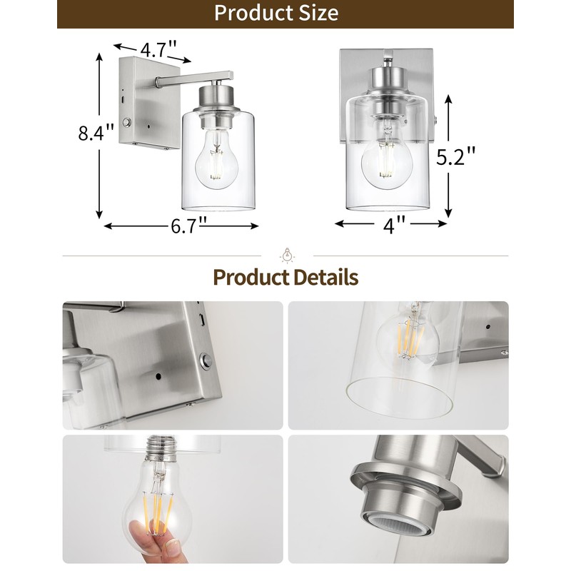 Rayogale Battery Operated Wall Sconce Set of 2, Rechargeable, Cordless,