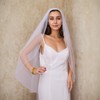WEZTEZ Bridal Veils Beaded Edge Wedding Veil,1 Tier Pearl Crystal