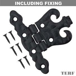 TERF® 110mm Traditional Vintage Style Antique Black Fancy Door Hinges 110mm [4.33 inch] Folding For Home Furniture Bathroom Cabinet Window Wardrobe Showcase Doors Including Fixing Screw - Pack of 2