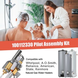 Damsimz 100112330 9007876 9007877 Pilot & Gas Thermopile Assembly Replacement Kit for Water Heaters, Compatible with Whirlpool 300/301 Series, A.O. Smith, Reliance, American, State, Kenmore