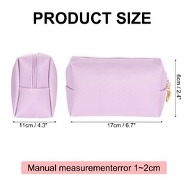 sourcing map PU Leather Square Makeup Bag, Waterproof Cosmetic Organizer Bag Zipper Pouch Travel Toiletry Bag for Women for Makeup Brush Holder (Light Purple, Small)