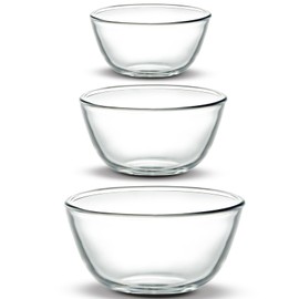 Borosilicate Glass Mixing Bowls Set of 3, (17oz/0.5Qt, 27oz/0.8Qt, 37oz/1.1Qt) - Stackable, Nesting & Lead-Free, Microwave, Dishwasher, Oven & Freezer Safe - Perfect for Baking, Meal Prep & Serving