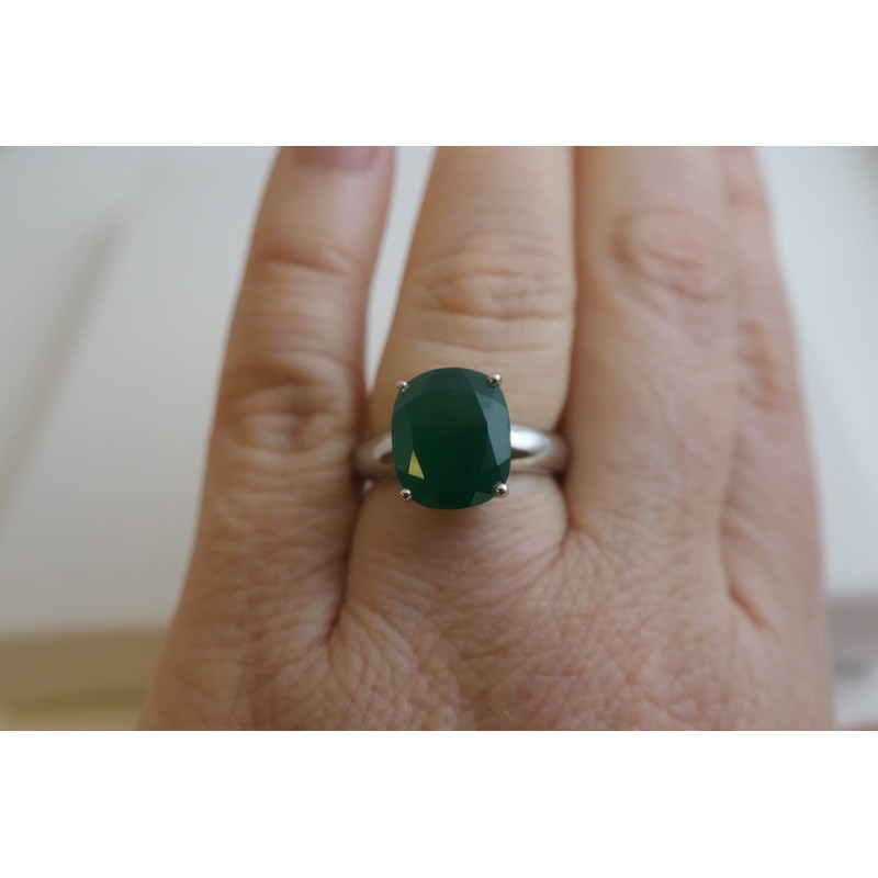 Green Onyx Sterling Silver Ring US Size 9 Diameter 19