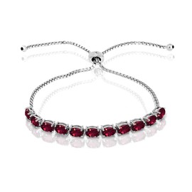 B. BRILLIANT Sterling Silver Synthetic Ruby 6x4mm Oval-cut Adjustable Tennis Stackable Bracelet for Women