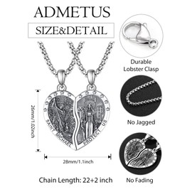 ADMETUS St Michael Pendant Sterling Silver Miraculous Medal Virgin Mary Necklace Jewelry Heart Couple Necklaces Matching Religious Gifts for Him and Her