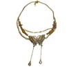Vintage Butterfly Crystal Pendant Necklace, Gold Chain, Multi-Layer Design