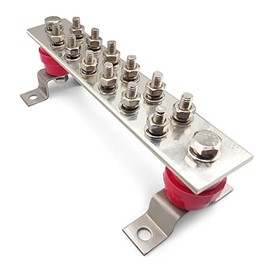 GOUNENG Wall Mounted Pure Copper Ground Bus Bar Kit - 12 Terminal Positions Tinned Copper
