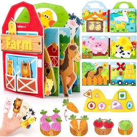hahaland Busy Board for 1 Year Old - Farm Animals Quiet Busy Book for Toddlers 1-3 - Montessori Toys for 1 Year Old Boy Girl Gifts - Educational Activity Books Felt Learning Board Airplane Travel Toys