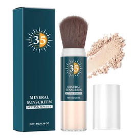 Mineral Sonnenschutz Puder, SPF 35 Matte Sunscreen Loose Powder mit Pinsel, Wasserfest & Langlebig Setting Powder, Ölkontrolle Puder Makeup Leicht & Atmungsaktiv, Make Up Fixierung für Alle Hauttypen