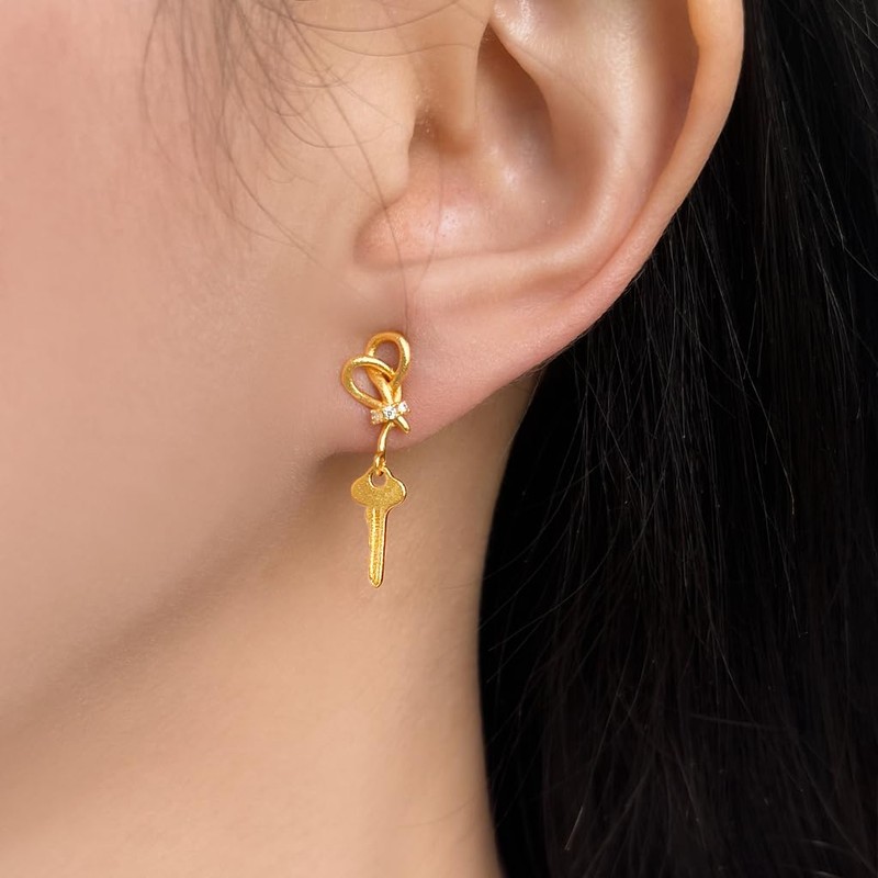 18K Gold Plated Keys Dangle Drop Earrings for Women 925