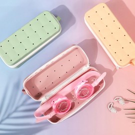 SPERO SPERA Swim Goggle Case for Swimming Goggles with Drain Hole Zipper Clip, Silicone Protective Cases for Swimming Goggles,Pink