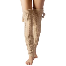 iB-iP Women's Leg Warmer Ballet Dancers Aerobics Cute Knee High Thermal Costume, Size: One Size, Sand