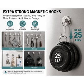 20 Pack Heavy Duty Magnetic Hooks N52 Neodymium Magnet Hangers, Strong Rare Earth Refrigerator Hooks for Kitchen, Cruise Cabin, Garage & Office, 25 lb Capacity