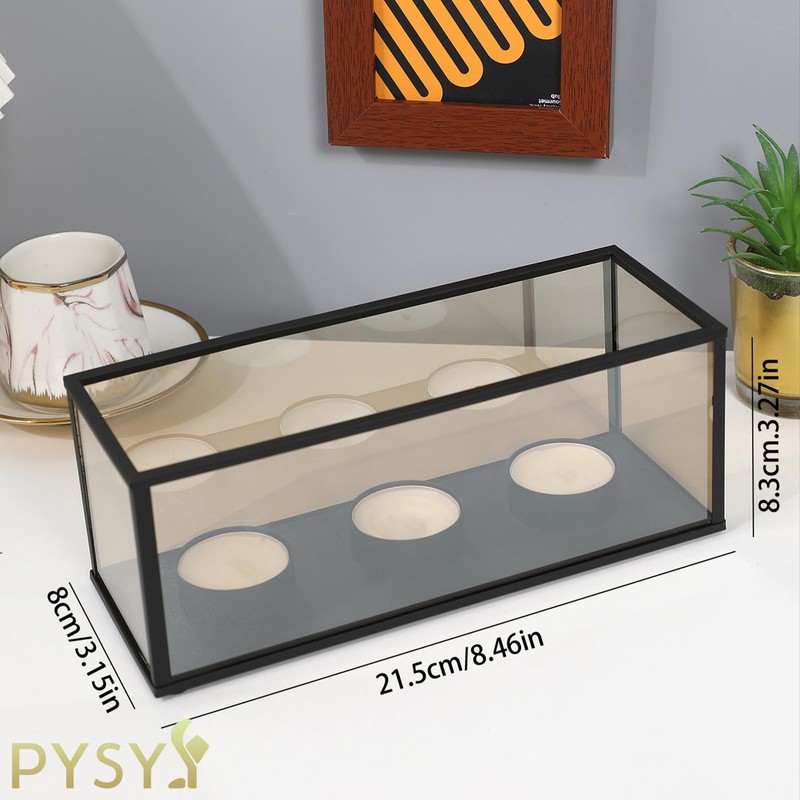 Black Metal Glass Frame Candle Holder with 3 Round Tealight
