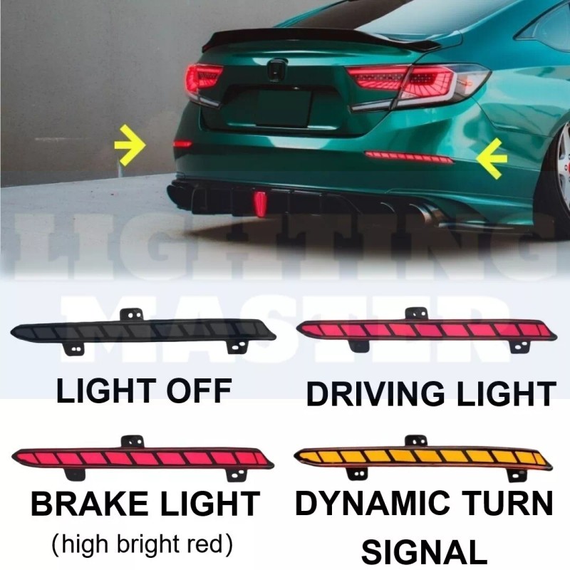 lighting_master Clear Lens Rear Bumper LED Reflector Fits Honda Accord