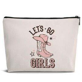 Dejfel Pink Preppy Retro Western Cowgirl Hat Boot Trendy Makeup Bag,Country Girl Gift Cowgirl Leather Travel Makeup Pouch for Cowgirls Girls Women,Cowgirl Gifts for Girls,Small Makeup Bag