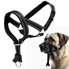 Dog Muzzle Large Breed, Adjustable No Pull Dogs Collar, Reflective Dog Head Collar with Padded Nose Band, Dog Mouth Guard Harnessfor Medium Large Pets (Black, L (Snout: 11.6"-14.8"))