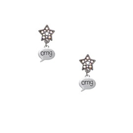 Delight Jewelry Silvertone Text Chat - omg - Oh My God - Midnight Dream Big Star Post Earrings