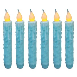 CVHOMEDECO. Real Wax Hand Dipped Battery Operated LED Timer Taper Candles Rustic Primitive Flameless Lights Decor, 6-3/4 Inch, Teal, 6 PCS in a Package