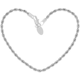 LIFETIME JEWELRY 3mm Rope Chain Anklet for Women & Men 24k Gold Plated Bracelet (White Gold, 9)