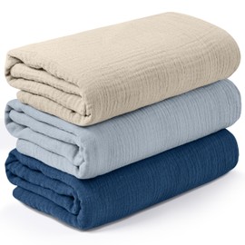 Soarwg Kids Swaddling Cloths Baby Muslin Cloth for Newborns, Pack of 3 Muslin Blankets, Large 95 x 100 cm Baby Blanket - Swaddle Blanket, Burp Cloths, Swaddle Cloth Essential Items for Baby Shower, Blue