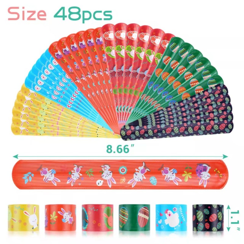 FUSHENMU 48pcs Easter Slap Bracelets Easter Egg Bunny Snap Bracelet