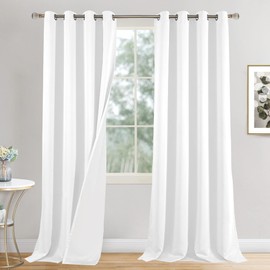 QUEMAS White Blackout Curtains for Living Room 90 Inch Long, Thermal Insulated 100% Room Darkening Curtains for Dining Room/Bedroom Curtains Soundproof Grommet Heavy Window Drapes, Each 52 Inch Wide