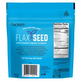 Flackers Organic Sea Salt Flaxseed Crackers, 5 Ounce 1-Pack, Gluten Free, Non GMO, Vegan, Keto Snack, 9g Fiber, 1g Net Carb