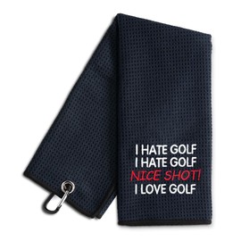 WUUCKOO I Hate Golf Nice Shot I Love Golf Embroidered Golf Towel, Funny Golf Towel for Golf Bag with Clip, Golf Accessories for Men, Birthday Retirement Gift for Grandpa Golfer Dad Brother Golf Lover
