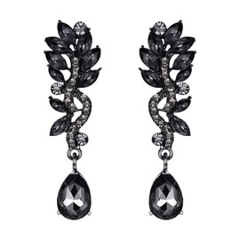 EVER FAITH Mujer Cristal Nupcial Boda Candelabro Lágrima Gota de Agua Colgante Aretes Pendientes Gris Negro-Tono