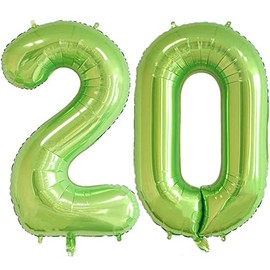EMAAN 42 Inch Green Jumbo 20 Number Balloons Big Foil Mylar Balloons for 20th Birthday Party Decorations and Anniversary Events Decorations