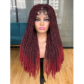 Annivia Passion Twist braided Wigs for Black Women Full Lace knotless braided wigs With Baby Hair Passion Twist Water Wave Crochet Hair Premium Synthetic Lace Faux Locs Braiding Wig(1B/BUG 24Inch)