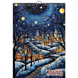 2025 Wall Calendar [12 pages 8"x12"] Serene Wintery Towns in the Christmas Season Vintage Book Illustration Poster Wysocki