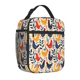 ainori Reusable Chicken Lunch Box for Kids Girls Boys Women Adult, Insulated Rooster and Hen Farmhouse Lunch Bag,Polyester Cooler Handbags Case for School Picnic Work Travel Beach or Hiking