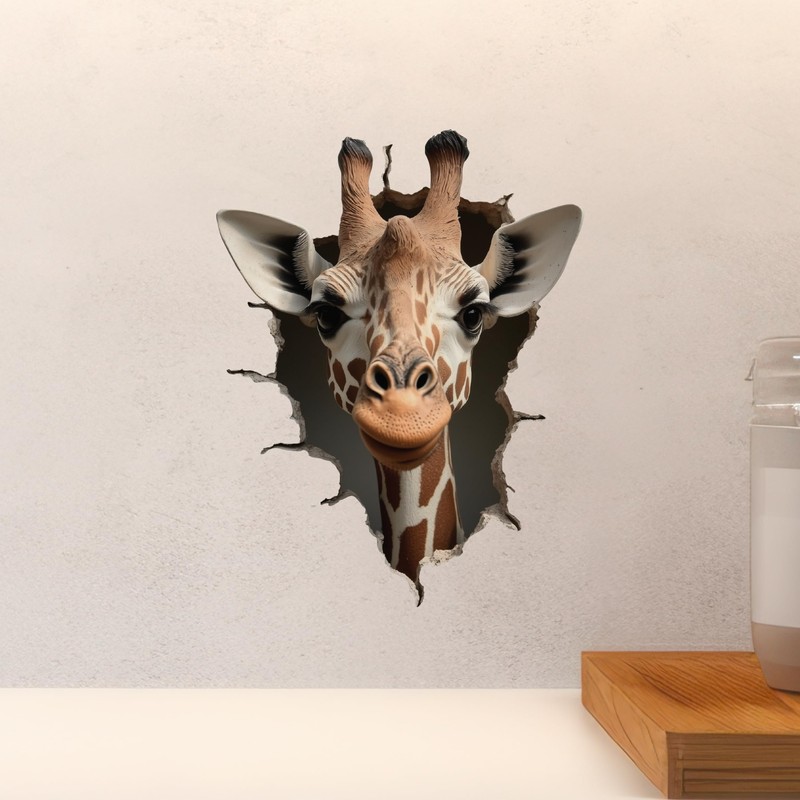 Giraffe Decal - Wall Hole Sticker with 3D Effect