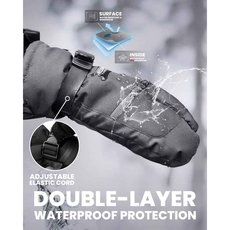 OutdoorMaster 3-Finger Ski Gloves for Women & Men, Waterproof &