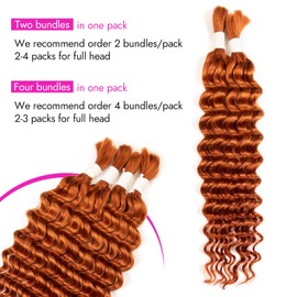 28 Inch Human Braiding Hair Deep Water Wave 4 Bundles/Pack 100g, Ginger Color Bulk Human Hair Braiding Hair for Boho Braids, Curly Wet and Wavy Braiding Boho Human Hair for Braiding No Weft