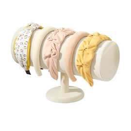 Justsoso T-Bar Headband Holder Organizer for Selling, Soft Velvet Hairband Stand Display, Hair Hoop Accessories Jewelry Storage for Women Girls (Beige Velvet)