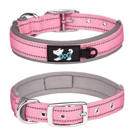 Haoyueer Comfortable Soft Neoprene Padded Dog Collar, Reflective Pet Collar, Adjustable Durable Nylon Dog Collar for All Breeds Large Dogs (XL, Pink-1)