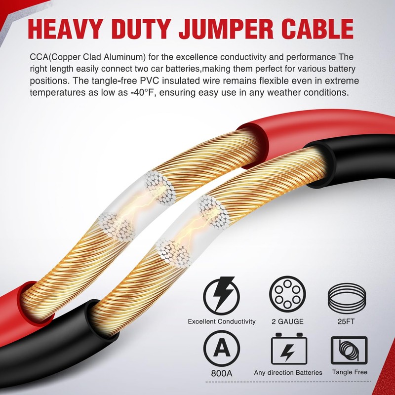 Nilight Jumper Cables for Car Battery 2 Gauge 25 FT