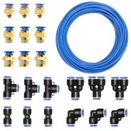 1/4" OD Air line 1/4" Pneumatic hose 50ft OD 1/4" 6mm ID 5/32"4mm Polyurethane PU Air Hose Tube Kit with 1/4 hose air hose fittings for Air Compressor Fitting & Fluid Transfer
