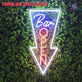 Bar Open Neon Sign Light Up Arrow sign LARGE neon signs for wall decor 12x24 inches - Remote Included Bar Decorations for home Vertical Arrow Led Light (12x24'', Mix color 1)