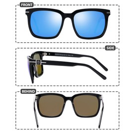 Duco Polarized Sunglasses for Men and Women Classic Square Unbreakable Acetate Frame UV400 Trendy Sun Glasses DC8288 (Black Frame Revo Blue Lens)