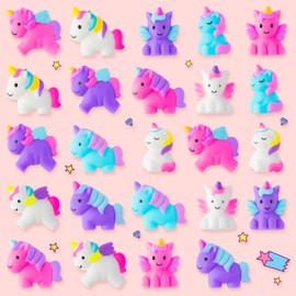 WATINC 24pcs Unicorn Mochi Squeeze Toys, Colorful Unicorn Soft Cute Squeeze Toys for Mochi Party Favors, Kawaii Stress Relief Hand Toy Birthday Gift for Kids, Goodie Bags Egg Fillers, Party Decoration
