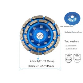 Diamond Concrete Grinding Wheel 4-1/2 inch Double Row for Polishing and Cleaning Stone Concrete Surface, Cement, Marble, Rock, and Granite, Angle Grinder Wheels Cup