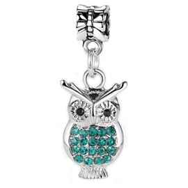 LaBenie Dangle Turquoise Green Crystal Owl Charm