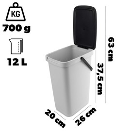 KADAX Waste Bin with Lid and Handle, Plastic Waste Bin, Waste Separation Rubbish Bin, Rectangular Waste Bin with Hinged Lid (Grey, 12L)